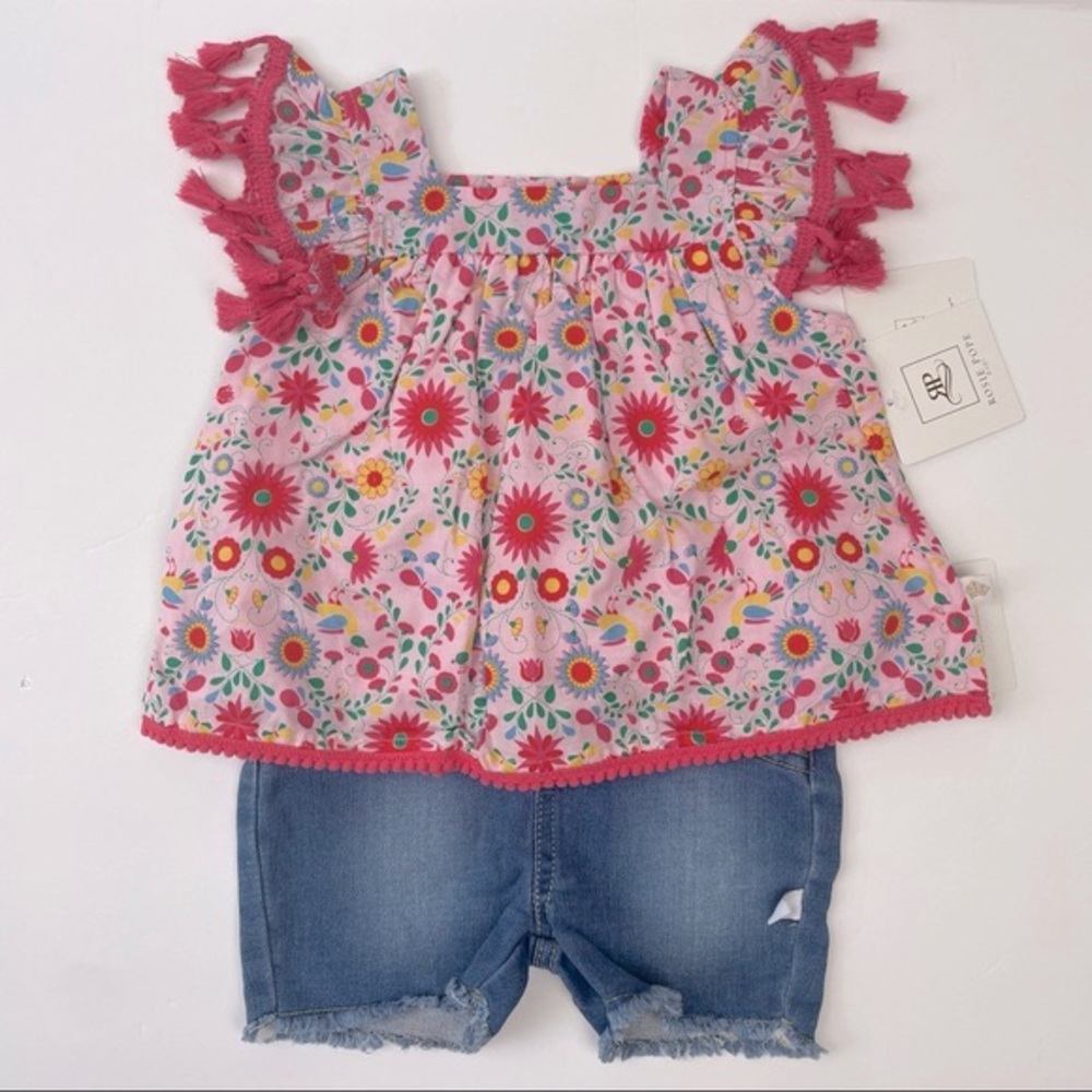 🆕🌺 ROSIE POPE Baby Girl Floral Swing Top & Denim Shorts NWT